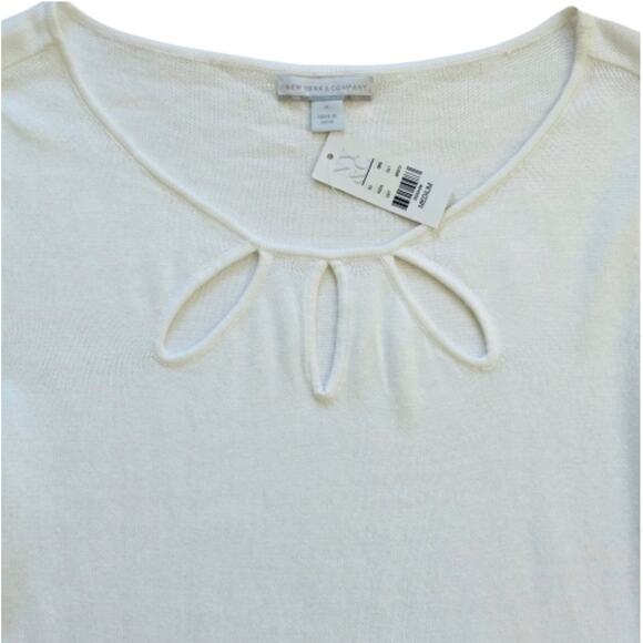 New York & Co White Short Sleeve Knit Sweater Top Size Medium NEW - Picture 7 of 10